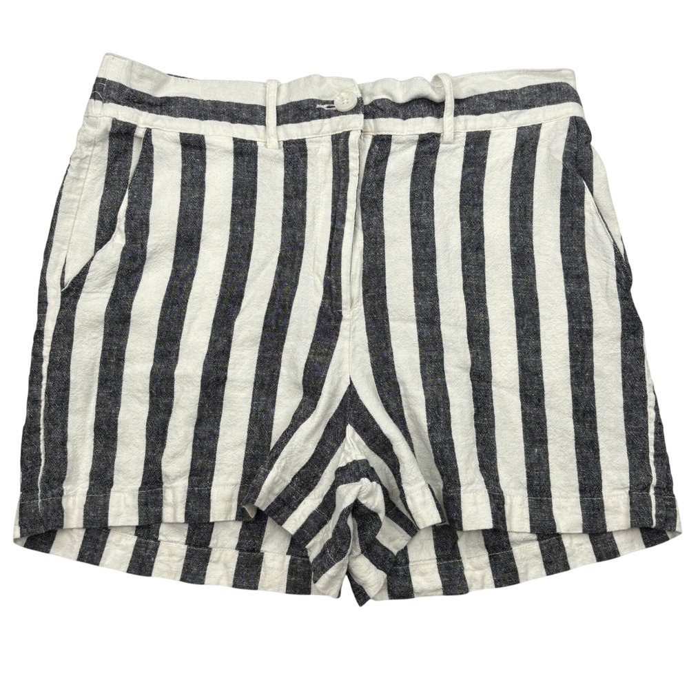 Who What Wear Womens 12 Linen Blend Striped High Rise Shorts White Charcoal